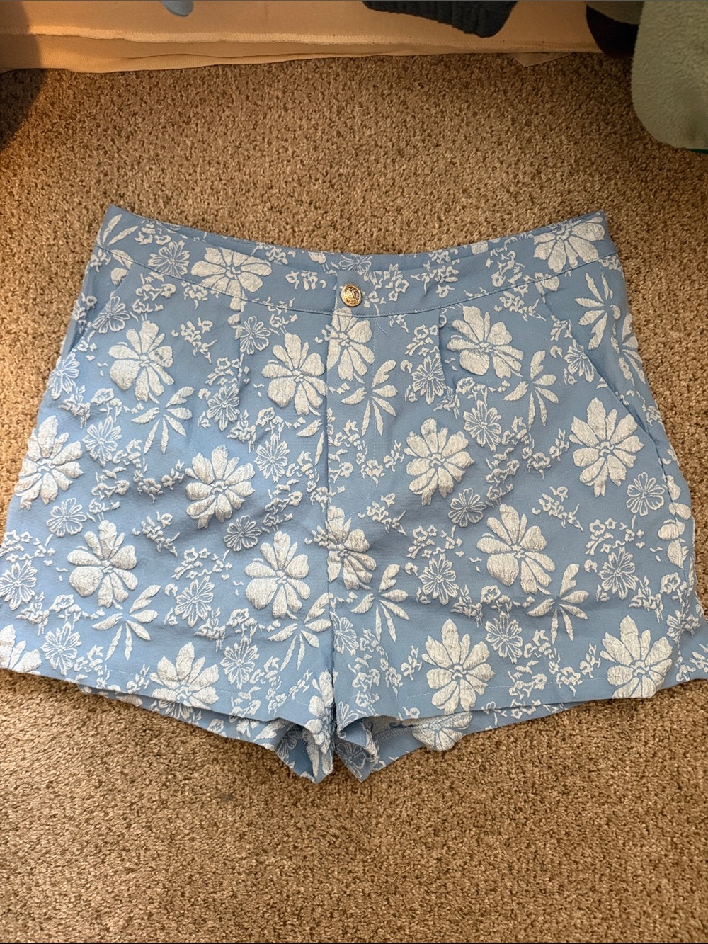 Blue Floral High-Waist Women’s Shorts